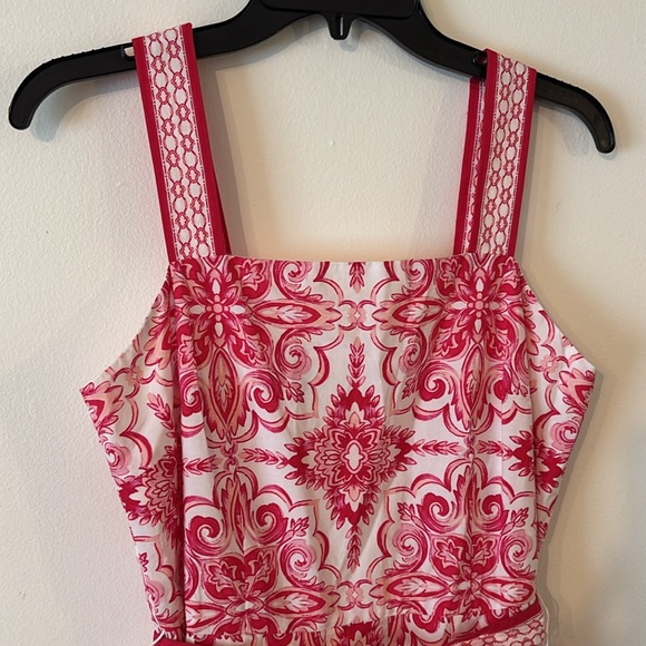 Talbots Tie Waist Pink and White Maxi Dress with elegant medallion print 6P - Picture 2 of 6